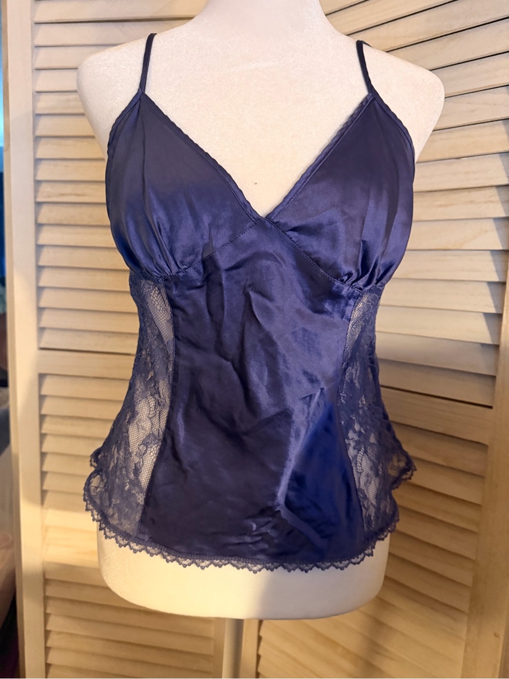 Victoria's Secret Midnight Blue Satin & Lace Camisole vintage Y2K